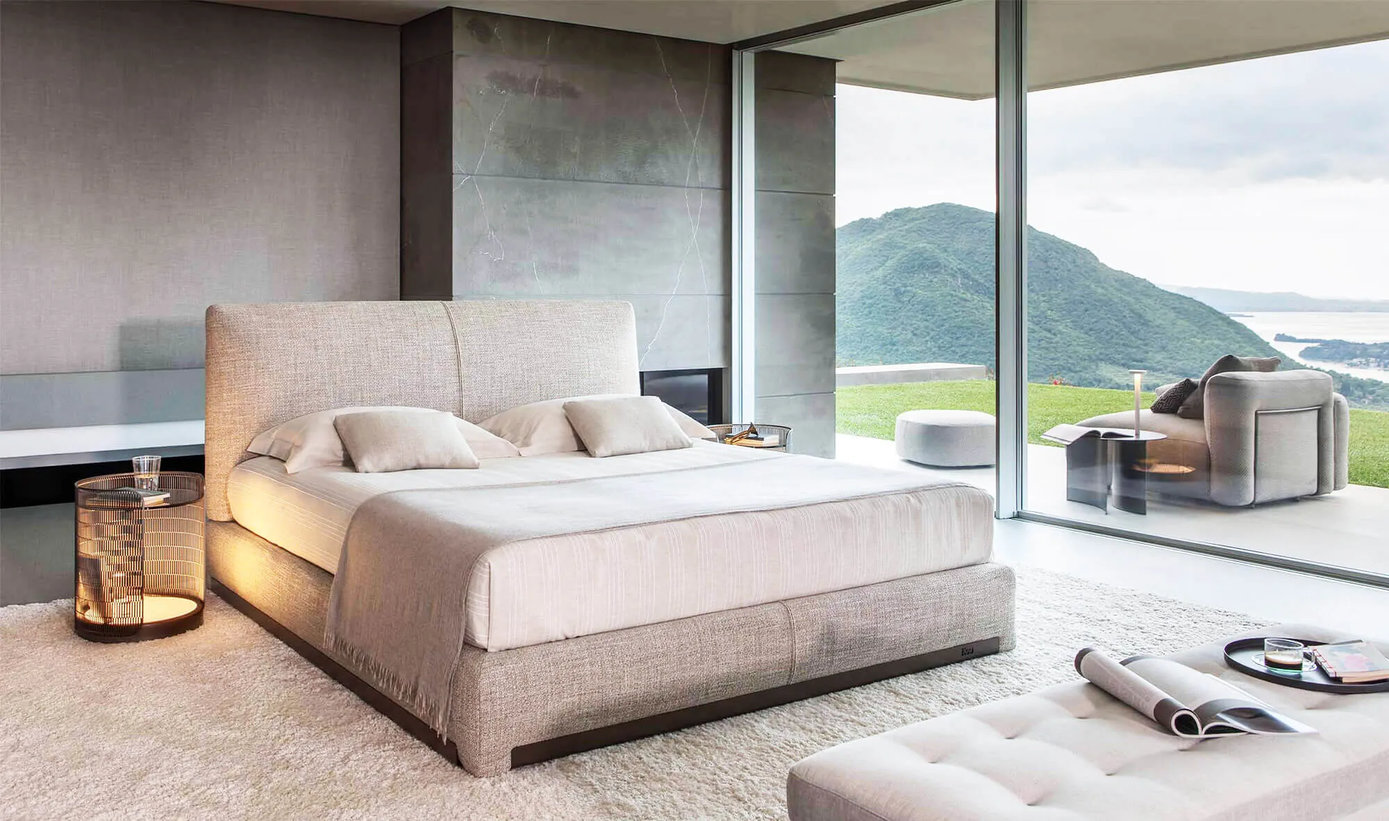 ATELIERM by Flou – double fabric bed with upholstered headboard